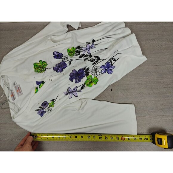 Vtg Quacker Factory Twin Set White Floral Tank Top Cardigan Set Size Large - Picture 8 of 9